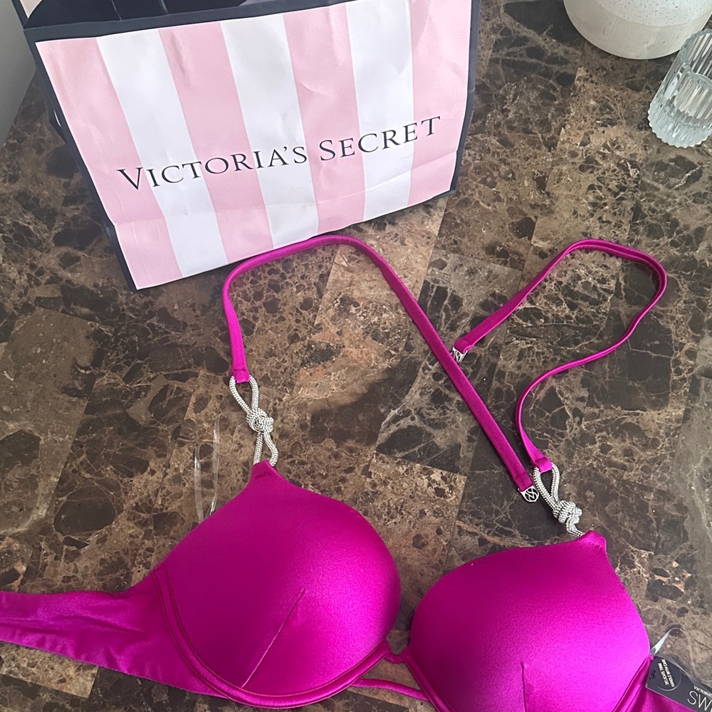 Victoria's Secret Fuchsia Swimsuit top with Silver Accents